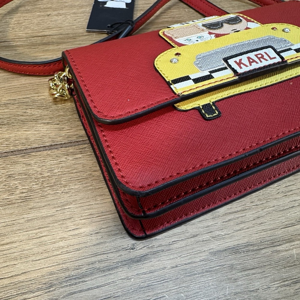 Karl Lagerfeld Red Crossbody Purse with Chain • Brand New • NYC Taxi with cat! - Picture 8 of 13